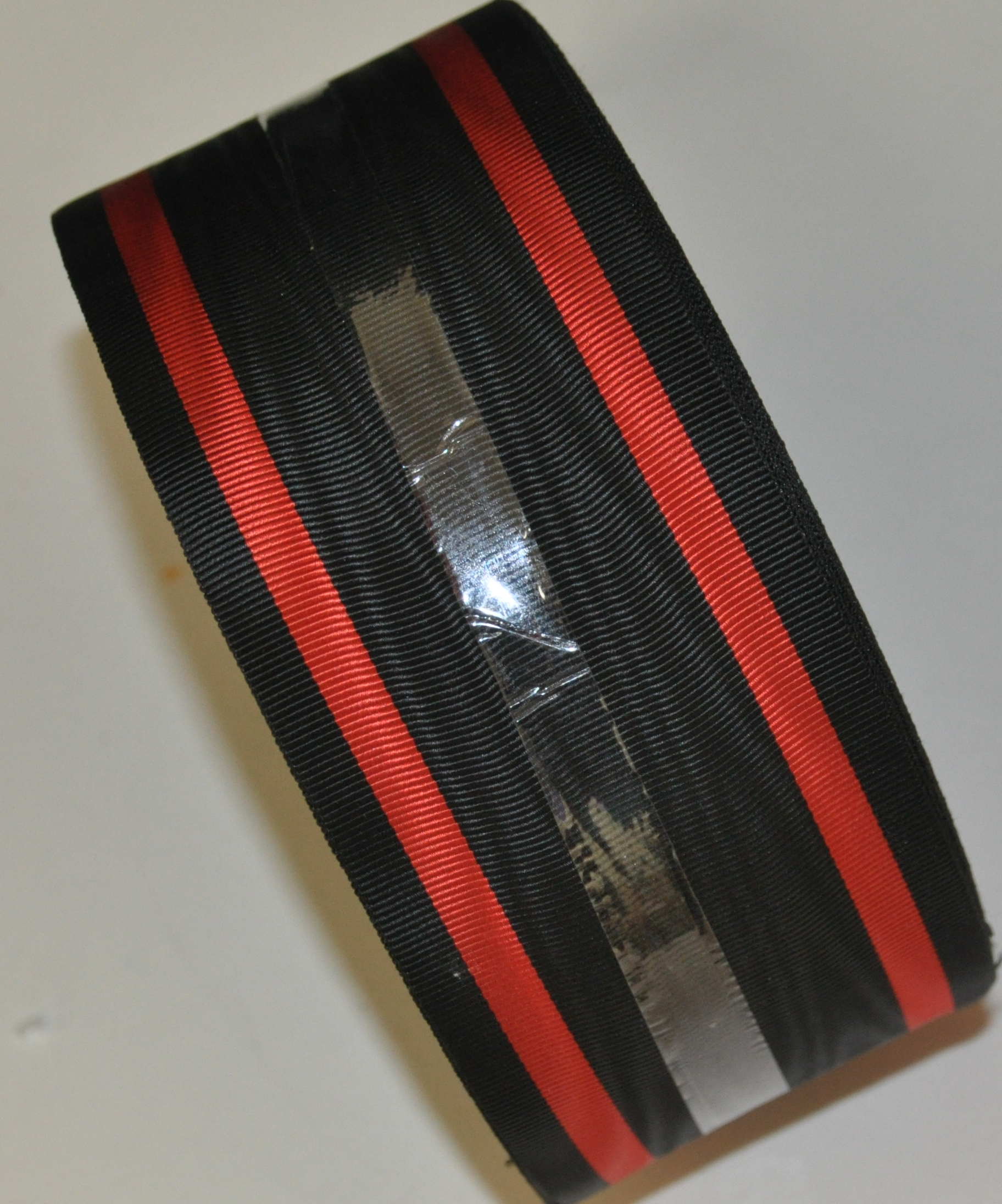 Black Ribbon with 2 Thick Red Bands - watermarked - 75mm (per meter) - Click Image to Close