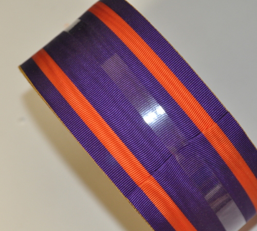 Purple Ribbon with 2 Thick Orange Bands - watermarked - 75mm (per meter)