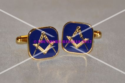 Square & Compasses on Blue Enamel Gold Plated Cufflinks [CF030] - £14. ...